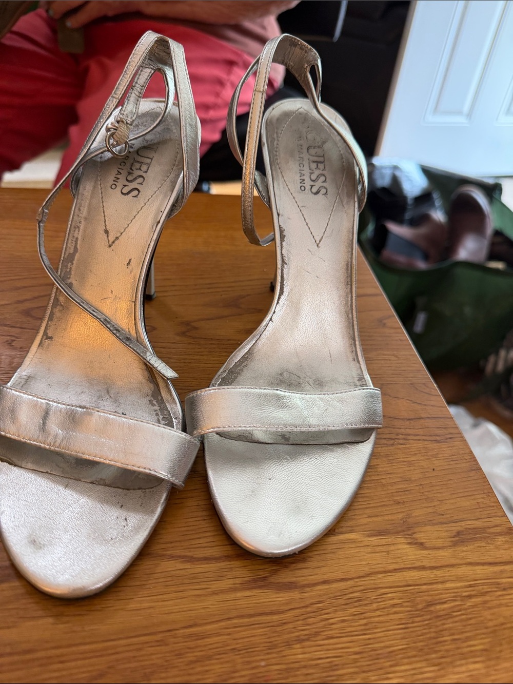 GUESS Silver Strap Mid-Heel Sandals